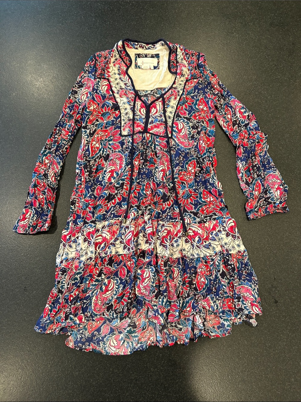 Anthropology Floral Boho Dress in Navy, Red & White